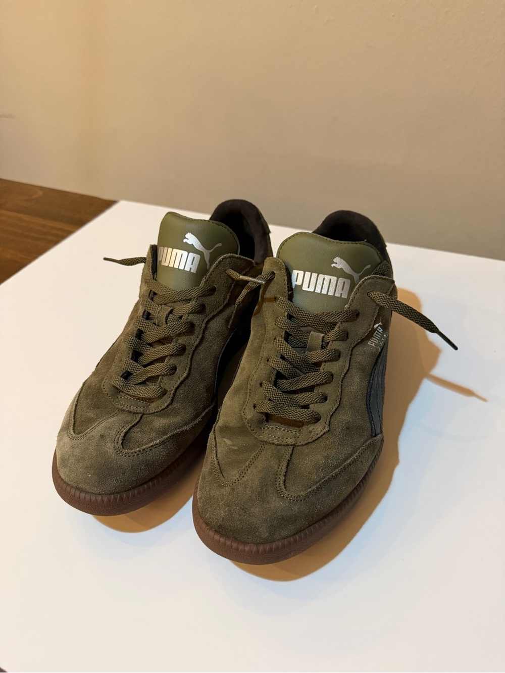 Puma Men’s Olive Suede Low-Top Sneakers